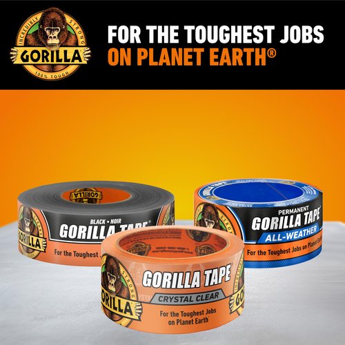 Gorilla Crystal Clear Tape, 1.88” x 18 yd (Pack of 12) - Weather Resistant for Indoor or Outdoor Projects and Repairs