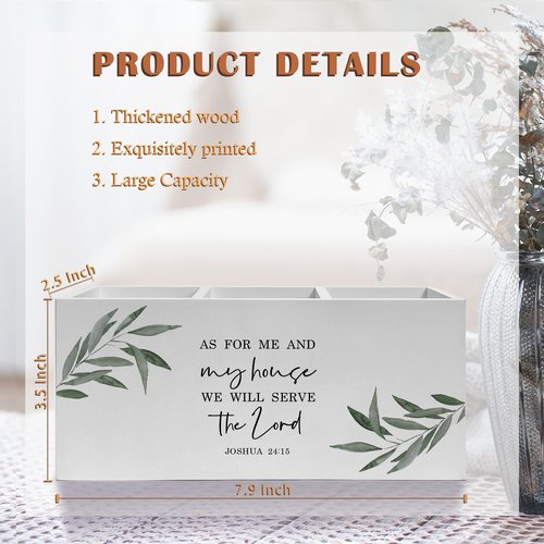 Exqcom As for Me And My House We Will Serve Christian Pen Pencil Holder, Christian Office Decor, Religious Scripture Botanical Pencil Pen Holder Organizer for Home Office Desk Accessories