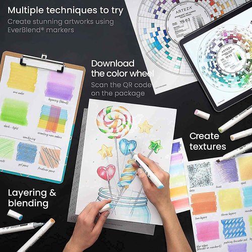 Arteza Marker Paper Pad and Everblend Art Markers Bundle, Drawing Art Supplies for Artist, Hobby Painters & Beginners