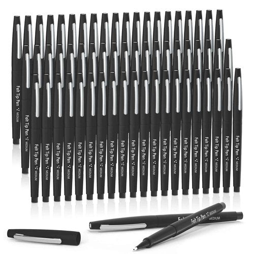 Lelix Felt Tip Pens, 60 Black Pack, 0.7mm Medium Point, Felt Tip Markers Pens for Journaling, Writing, Note Taking, Planner, Perfect for School Office and Art Supplies