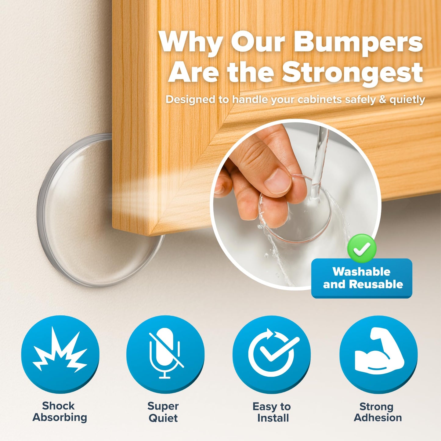 STRONGEST HOME Door Stoppers (Large) 3.15" - Door Stop for Wall with Strong Back Adhesive - Quiet and Shock Absorbent Silicone Wall Protectors from Door Knobs - Protects Every Surface (White | 5 PCS)
