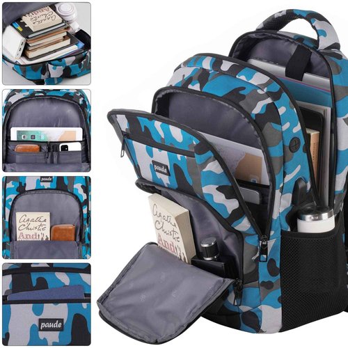 17 inch Backpack for Men,College Backpack School Bookbag for Teens,Travel Laptop Bookbag with USB Port and Headphone Hole,Camouflage Blue