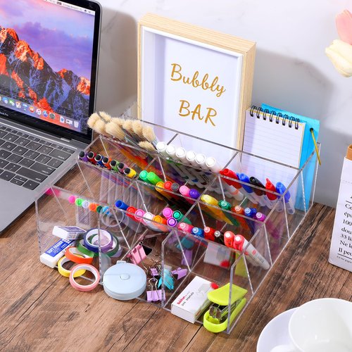 wutfuooo Acrylic Pen Organizer Storage Vertical Marker Organizer Acrylic Pen Display Holder for Office Desk Desktop Stationery Pencil Storage(Clear,10.2 x 4 x 9.8 Inch)