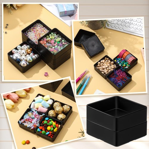 Teenyyou 48 Pcs Stackable Drawer Organizer Trays Set, Plastic Drawer Organizers Black Multifunctional Stackable Trays for Vanity, Bathroom, Desk Office,2.95 x 2.95 x 1.1 Inches