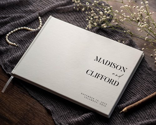 Personalized Guest Book - 11.5" x 8.5" Premium Custom Guest Signing Book with Bookmark and Blank Pages for Wedding Reception Table Decoration Engagement Birthday Party Event, Eggshell
