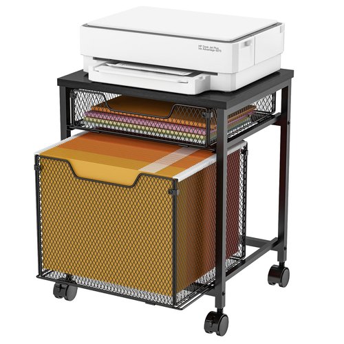 Rolling File Cabinet Cart, Printer Stand with Storage Drawer, Mobile Filing Cabinet on Lockable Wheel, Printer Cart with Hanging File Folder Organizer Beside Under Desk for Office Home(Patent Pending)