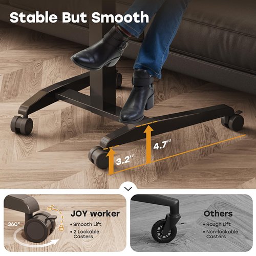 JOY worker Height Adjustable Rolling Laptop Desk with Shelf,Mobile Standing Desk,Pneumatic Mobile Laptop Table with Wheels for Couch Home Office School,Holds Up to 22lbs,Dark Walnut