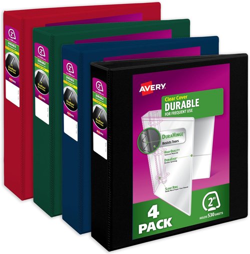 Avery Durable View 3-Inch Binders - 530-Sheet Capacity, Assorted Dark Colors, 4-Pack | Ideal for School & Office Organization