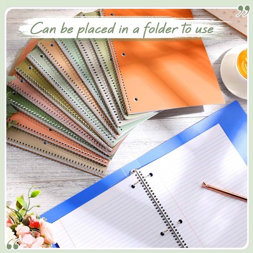 Teling 12 Pcs 1 Subject Spiral Notebook for Work College Ruled 8 x 10 1/2 Inch Spiral Journal Notebook 3 Hole Punched Paper Easy Tear Line 100 Sheets Office Study Supplies(Multicolor,12 Pcs)