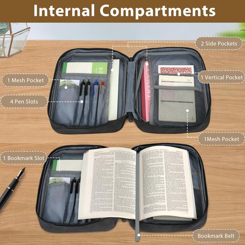GERMUN Bible Cover with Durable Handle, Carrying Book Case Church Bag Bible, Protective with Zippered Pocket, Bible Study Accessories Supplies, Book Protector for Book Lovers, Black