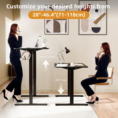 ERGOMAKER Electric Standing Desk, 43.3" x 23.6" Height Adjustable Sit Stand Desk with Splice Board for Home Office, Computer Desk Memory Preset (Black Frame, Black Desktop)