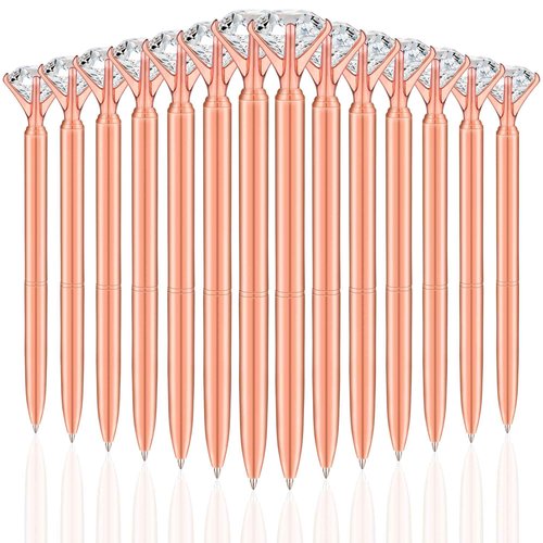 Bulk Diamond Pens with Big Crystal,50 Pieces Bling Metal Ballpoint Pen Fancy Black Ink Pens for Office School Supplies, Wedding Bridal Shower(Rose Gold)
