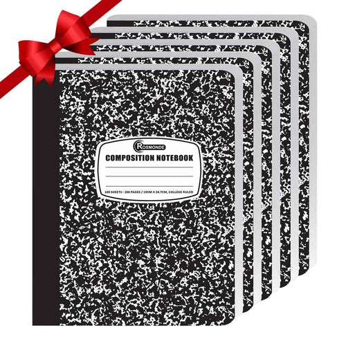 Rosmonde College Ruled Composition Notebooks, Combo, 200 Pages (100 Sheets), Assorted 12 Pack & Black Marble 5 Pack Composition Book, Hard Cover, Sturdy Sewn Binding, School, College & Office Supplies