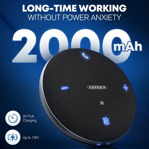 AISPEECH M4 Bluetooth Speakerphone Conference Microphone with AI Noise Reduction Full-Duplex AI Transcription USB Speakerphone 360° Voice Pickup Conference Speaker Home Office for Teams/Zoom, Black