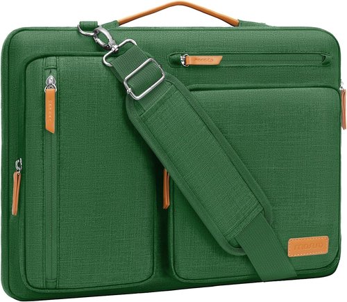 MOSISO 360 Protective Laptop Shoulder Bag - Fits 15-15.6 Inch Computers | Jungle Green with 4 Zipper Pockets