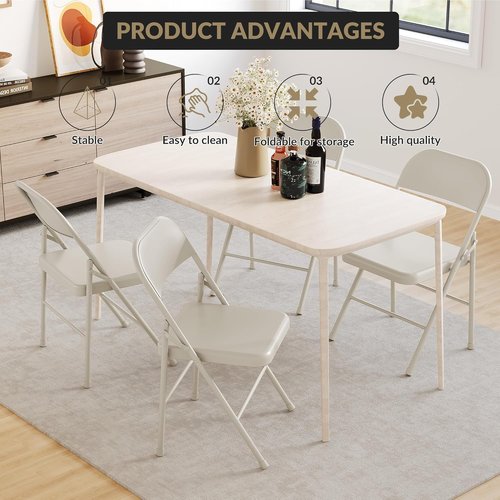 Folding Chairs Set of 4, Portable & Stackable Commercial Seat with Metal Frame, Heavy Duty Foldable Chairs for Office Wedding Party, 350 Pound Capacity, Beige