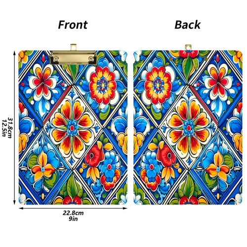 ATTX Mexican Ceramic Tile Design Decorative Clipboard with Low-Profile Gold Clip - Multi-Purpose School, Office, Nurse, Art Supplies Board - 9x12.5 Inches#245