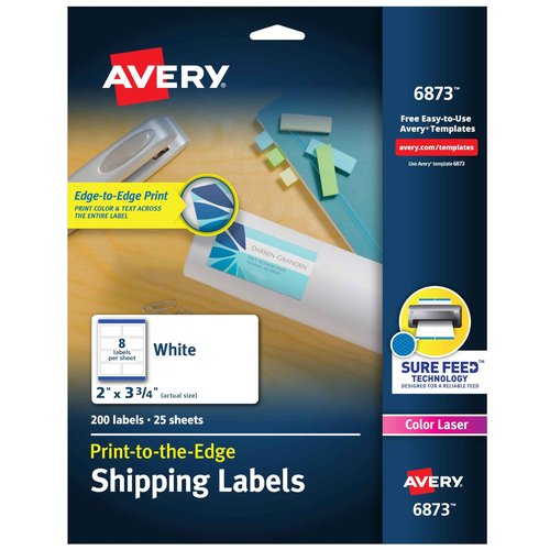 Avery Shipping Labels with Sure Feed, Print-to-the-Edge, 2" x 3-3/4", 5 Packs (6873)