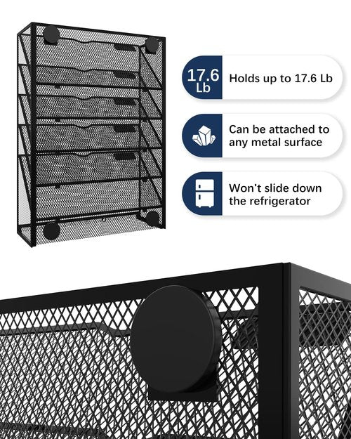 Vdamu 6-Tier Magnetic File Holder - No Drilling Installation File Organizer, Large Capacity Magnetic File Holder for Refrigerator, File Cabinets, Whiteboard, Office, Kitchen