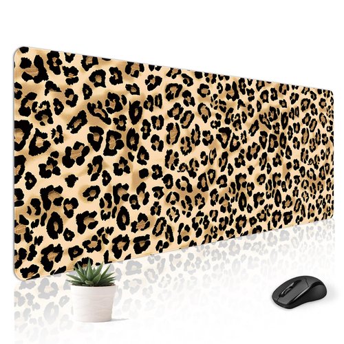 Stanoha Mousepad Desk Mat Gaming Large Keyboard Cute Office Desktop Computer Laptop XXL Long Big Kawaii Aesthetic Girly Pretty Design Women Girl Gamer Oversized Wide 30x12'' Mousepad, Leopard