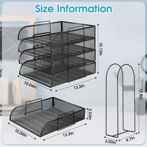 Aimeaihe 4 Tier Stackable Paper Tray Organizer for Desk, Office Desk Accessories, Paper Sorter Organizer for Letter/A4 Office File Folder Holder (Black, 16.1" x 13.2" x 10.12")