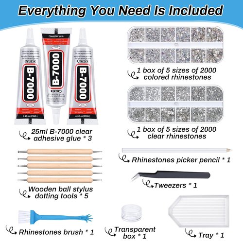 B7000 Clear Glue Kit - 4013PCS Rhinestones & 3PCS 25ML Adhesive for Jewelry, Crafts & Nail Art