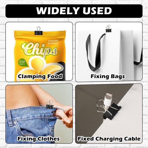 Yexiya 1000 Pcs Binder Clips Bulk Assorted Sizes Black Paper Clips Small Binder Clips Office Clips Bulk Mini Paper Clamps Multi Sizes for School Teachers Office Supplies (0.75 Inch)