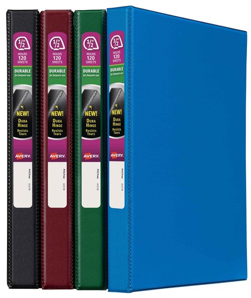 Avery Durable 3 Ring Binders, 0.5" Slant Rings, Case Pack of 12 Assorted Binders (11058)