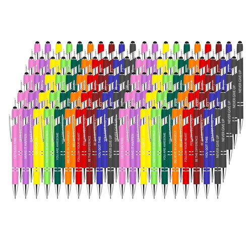 Luxeviss 100 Pcs Inspirational Pens Bulk - Motivational Ink Ballpoint Pen with Quotes Stylus Tip Nurse Gifts for School Coworkers Office Supplies Black Ink