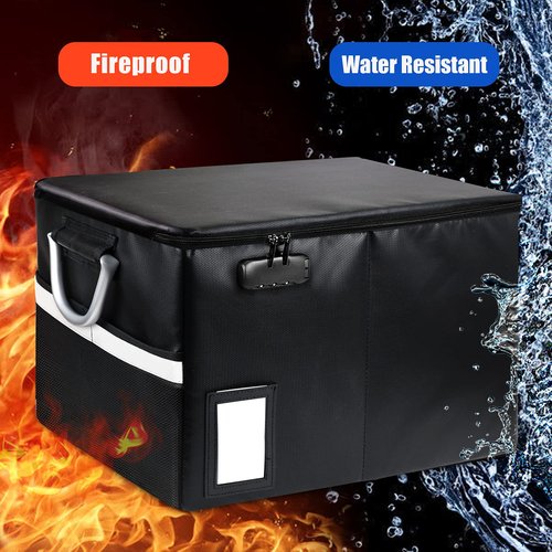 Fireproof Document Box With 5 Pack Hanging File Folders(Letter Size), File Cabinet Organizer Box Storage Filing Cabinet Box with Lock, Portable Important Document Organizer With Handle(5 Folders)