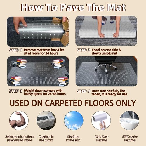 Office Chair Mat or Carpet: 36" x 48" Plastic Heavy Duty Computer Desk Mats with Lip for Low Flat and No Pile Carpeted Floor - Clear Rug Pad for Rolling Chairs Office Work Home Gaming Rectangle