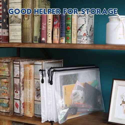 200 Pcs A4 Mesh Zipper Pouch Bulk Waterproof Mesh Zipper Organizer Plastic File Folder Case for School Office Supplies Document Board Games Puzzle(Black)