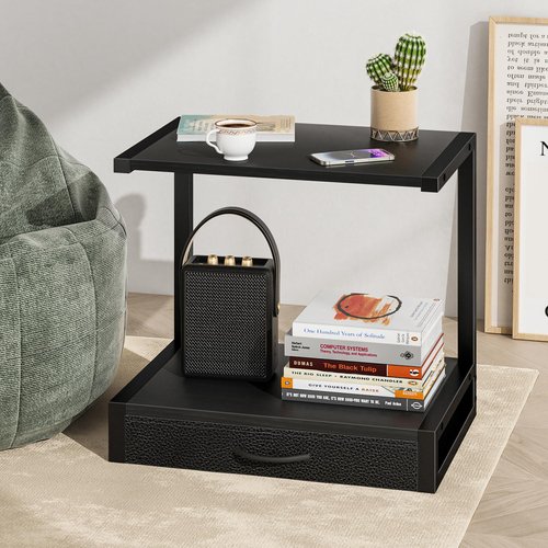 YAOHUOO 2-Tier Desktop Printer Stand with Fabric Drawer, Prtiner Table with Storage Shelf, Desk Organizer for Home Office,3D Printer,Fax Machine,Scanner, 17.3"x11.8" Black