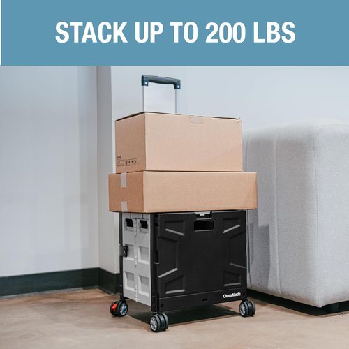 CleverMade Collapsible Crate on Wheels - 35L Rolling Cart with Lid & Handle | Foldable Utility for Groceries, Travel, Office - Holds 75 lbs, Cool Gray
