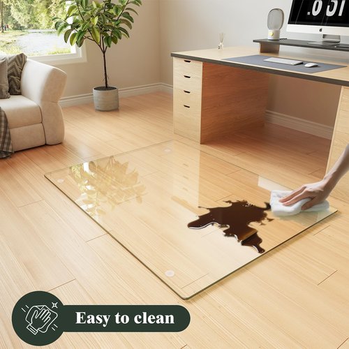 Koonmi Tempered Glass Chair Mat for Hardwood Floors & Carpets, 48" x 60“ Transparent Heavy Duty Office Floor Protector with Noise-Free Gliding Shatterproof for Home Office Desk