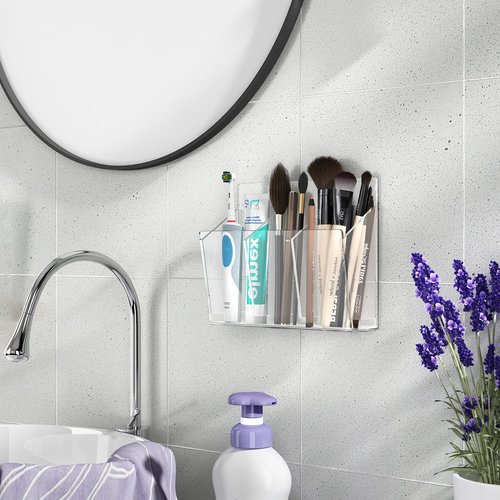MaxGear Dry Erase Marker Holder with 3 Compartments, Clear Acrylic Wall Pen Organizer with 3 Markers, 1 Eraser & Adhesive Remote Control Holder - Whiteboard & Locker Accessories