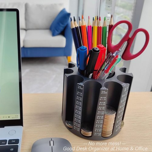 Byteen8 Coin Counter Change Sorter｜Pen & Pencil Holder as Desk Organizer｜Piggy Bank for Adults & Kids｜Coin Bank & Wrappers store 500pcs｜Creative Gifts for Kids & Family｜Easy to use