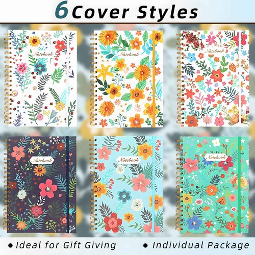 Coopay 12 Pack A5 Spiral Notebook Journal for Women, College Ruled Composition Notebooks Hardcover Spiral Journal, Cute Blooming Floral, Office School Business Supplies, 8.3" x 5.5", 160 Page
