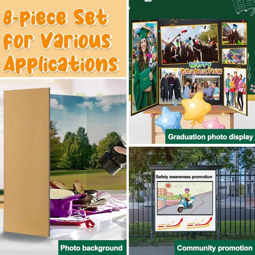 8 PCS Trifold Poster Board- Large 40" x 28" Tri Fold Display Board Hard & Thick Black Presentation Cardboard for Science Fair, School Projects, Business Supply