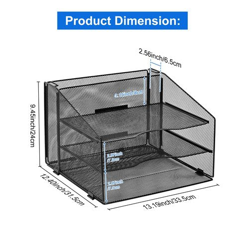 EasyPAG Mesh File Organizer for Desk, 3-Tier Paper Tray Organizer with Screw-Free Assembly & Letter Size Hanging File Holder, Metal Desk Organizer for Office Supplies, Documents, Folders, Black