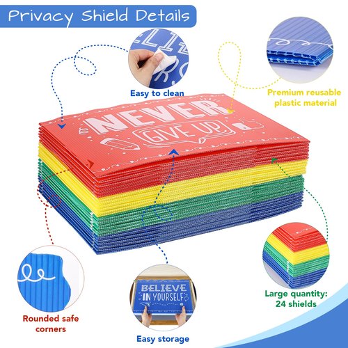 24-Pack Privacy Folders for Students Waterproof Durable Plastic Study Carrel Divider, Easy-to-Clean Classroom Desk Dividers Shield for School Teacher Supplies (Multicolor)