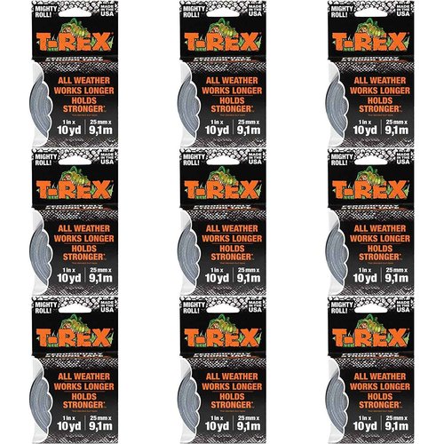T-REX Ferociously Strong Tape, Mighty Rolls, 1 Inch x 10 Yards Each, Dark Gunmetal Gray, Case of 9 Rolls (241330)