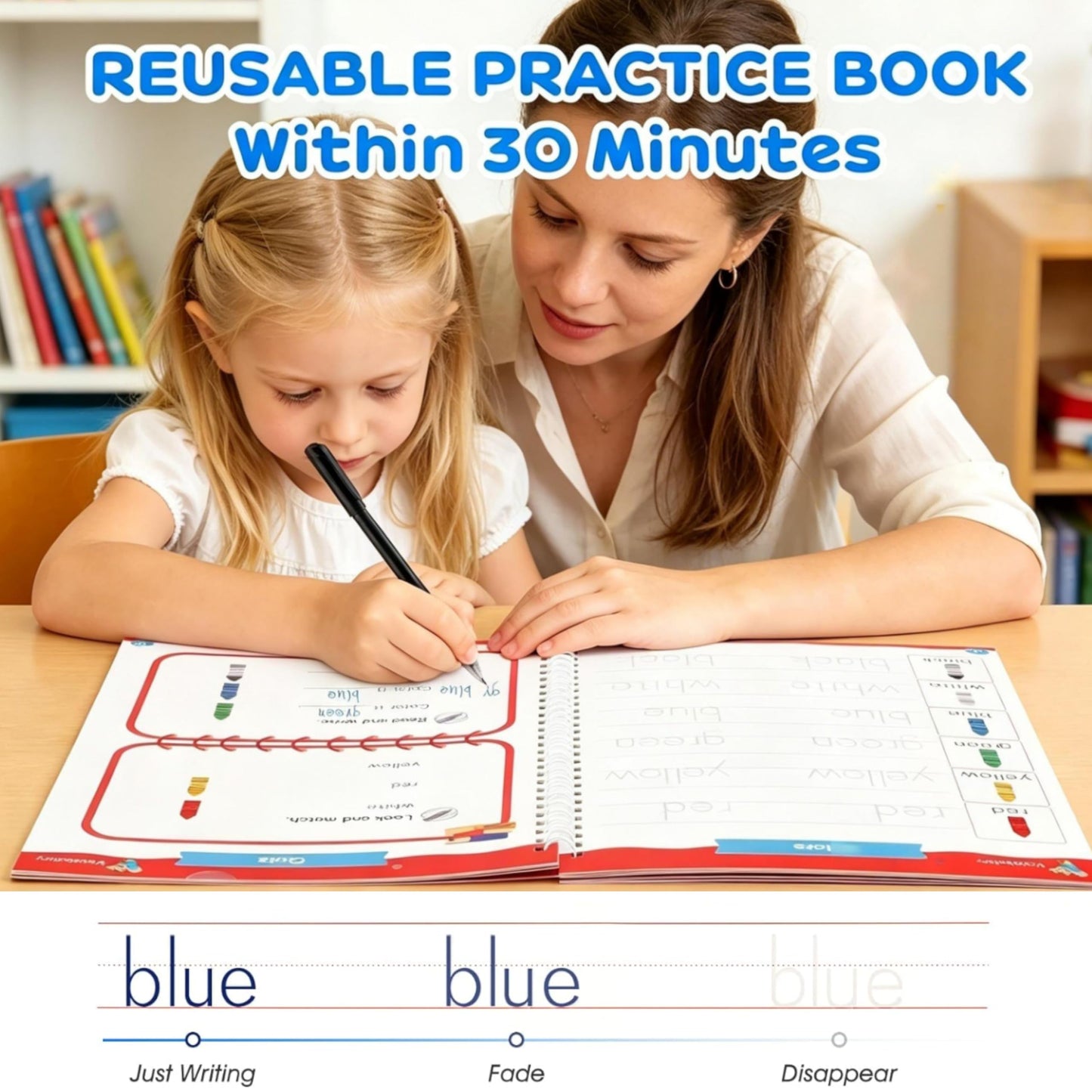 Magic Grooved Handwriting Practice Books for Kids Ages 3-8, Reusable Tracing Book, Preschool Learning Activity, Motor Skills Writing Workbook with Pencil Grips & Magic Ink Pens