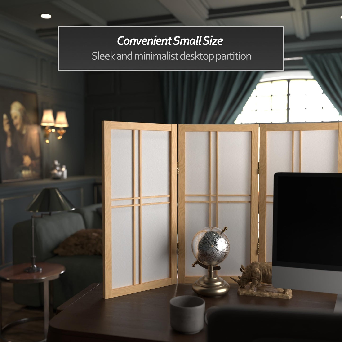 2 ft. Short Desktop Double Cross Shoji Screen - Natural - 3 Panels