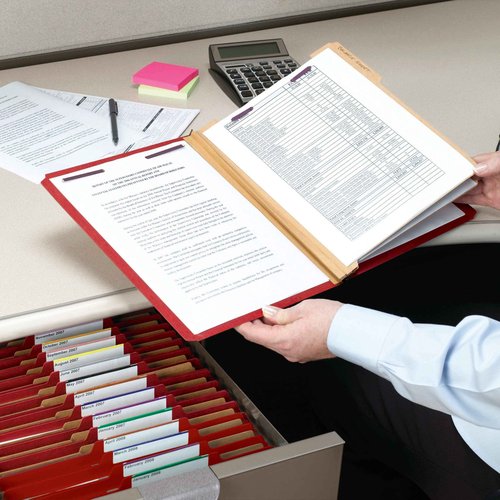 Smead Pressboard Classification File Folder with SafeSHIELD® Fasteners, 3 Dividers, 3" Expansion, Letter Size, Bright Red, 10 per Box (14095) (Pack of 1)