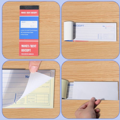 12 Pads Money and Rent Receipt Book 2.75 x 7.2 Inch Receipt Log Book Bound Cover 2 Part Carbonless Receipt Book with Carbonless Copies 50 Sets Per Book