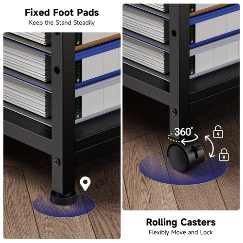 Printer Stand, 24''×24''×29'' Large Printer Table for Home Office with Locking Casters, Heavy Duty Sturdy 3-Tier Rolling Cart with Adjustable Shelf, Mini Fridge Stand, Home Office Essentials, Black