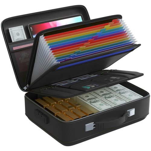 MeisterPro Fireproof Document Box, 5200°F Hard Case Portable File Organizer With Lock, Heat and Pressure-Resistant Design Insulated Safe Storage for Important Documents, Laptop, and Files and More