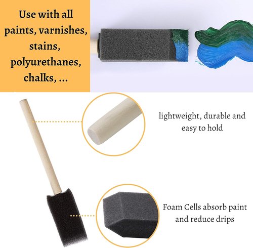 Bates Foam Paint Brushes - 1 Inch Blue Foam Brushes with Lightweight Wooden Handles | 100 Pack