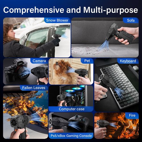 Compressed Air Duster-4 Gear Adjustable 200,000RPM Storm Electric Air Blower, Rechargeable Cordless Cleaner for Keyboard, PC, Electric Devices Cleaning, Replace Canned Air Compressed Air Cans - Black